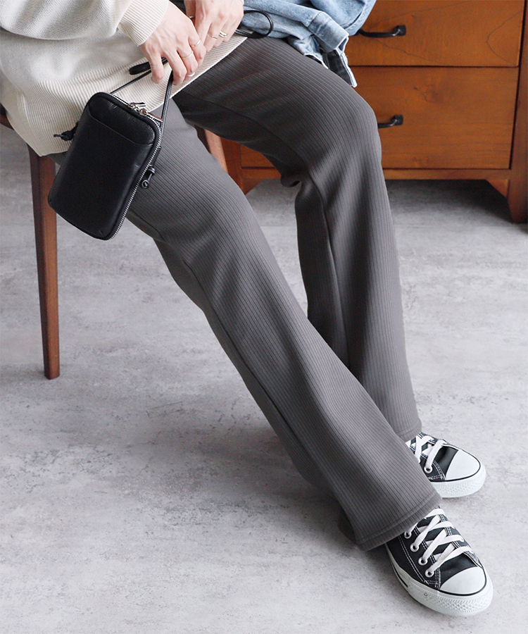 裏起毛ボンディングセミワイドリブパンツ