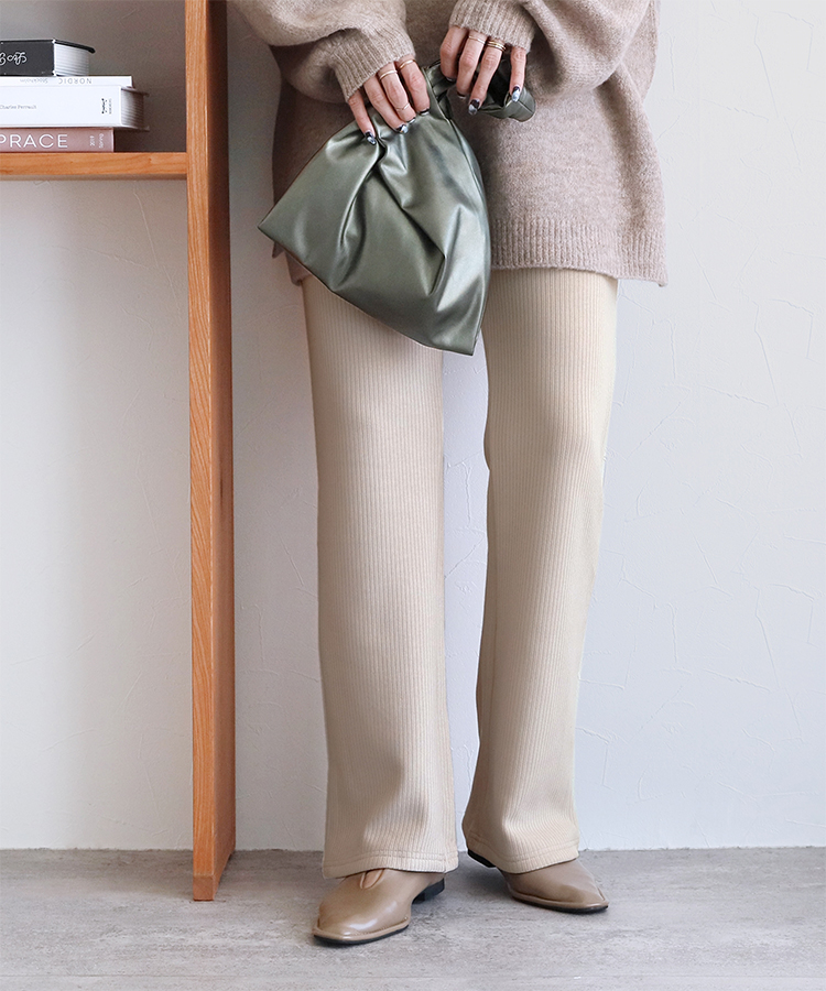 裏起毛ボンディングセミワイドリブパンツ