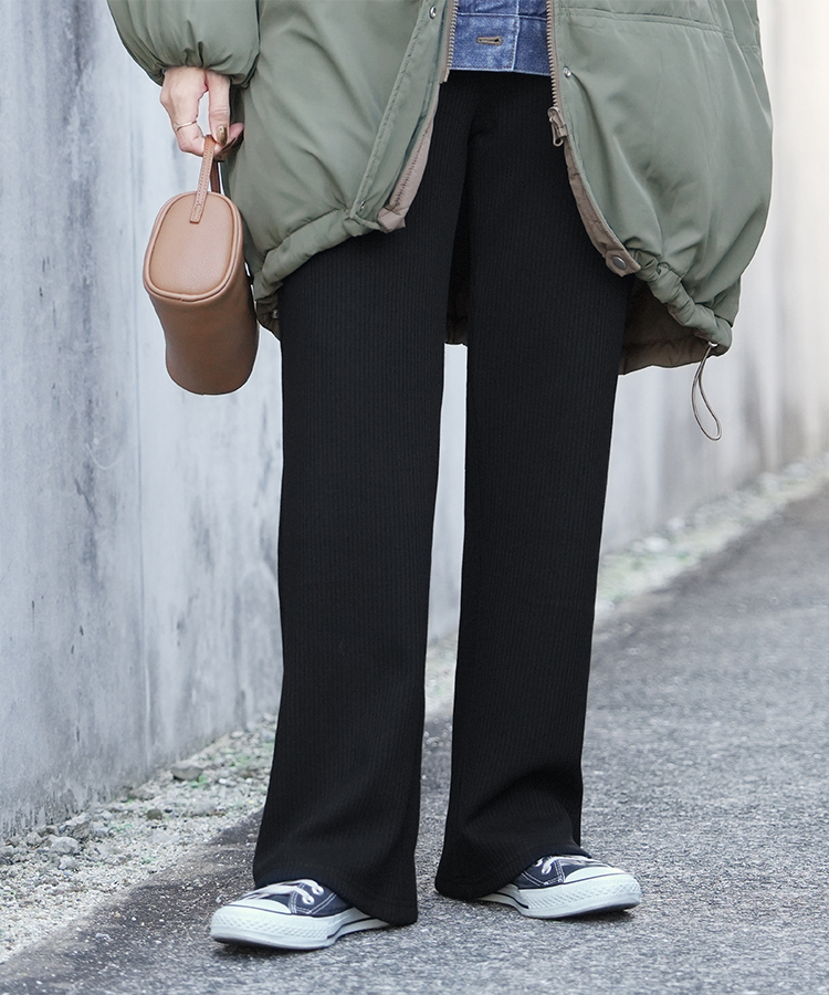 裏起毛ボンディングセミワイドリブパンツ