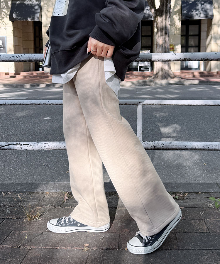 裏起毛ボンディングセミワイドリブパンツ