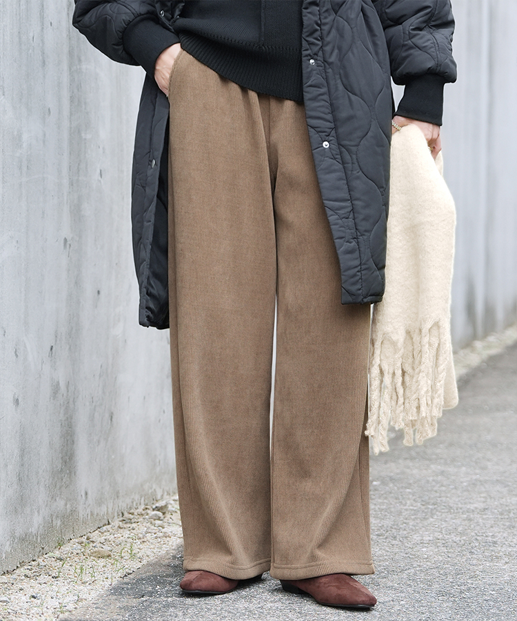 コーデュロイ裏フリースイージーパンツ