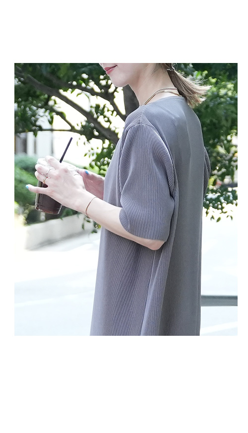 セルフカット半袖マキシプリーツワンピース
