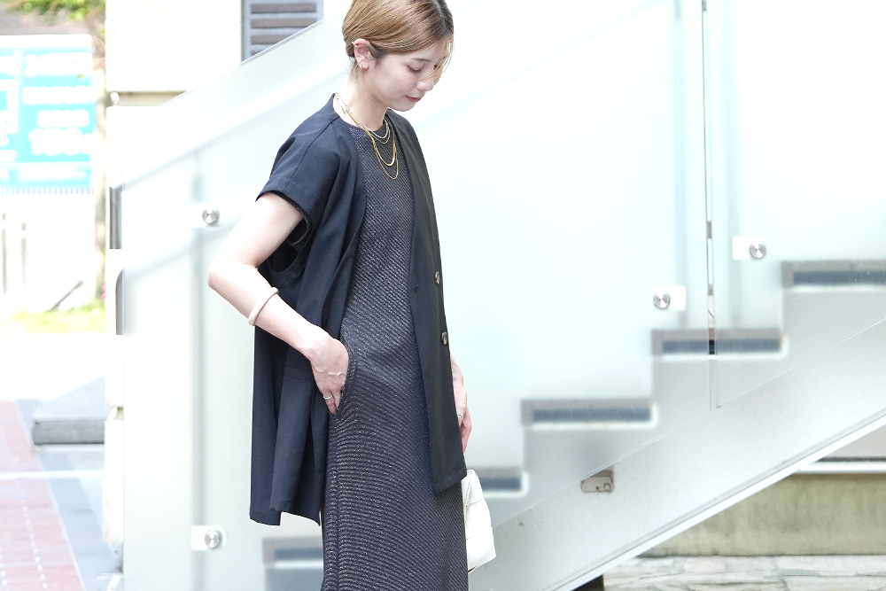 前後2wayワッフルラメロングワンピース