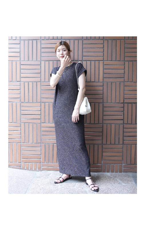 前後2wayワッフルラメロングワンピース