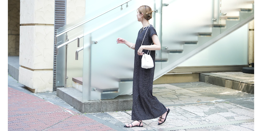 前後2wayワッフルラメロングワンピース