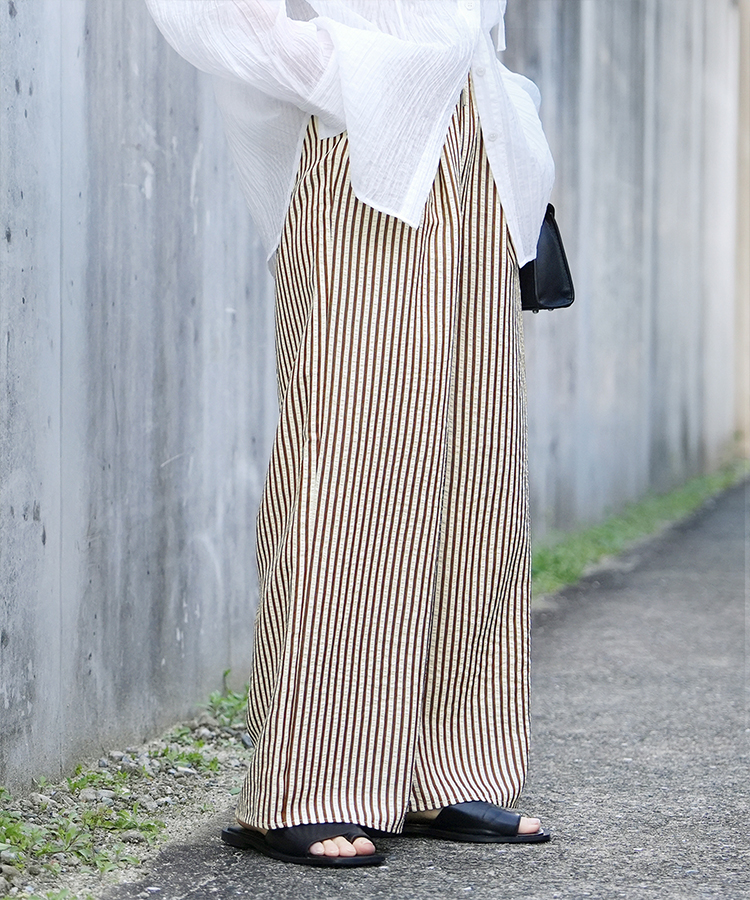無地/ストライプエンボス加工イージーパンツ