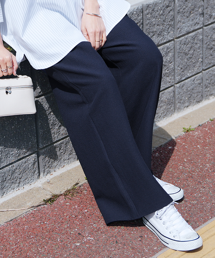 無地/ストライプエンボス加工イージーパンツ