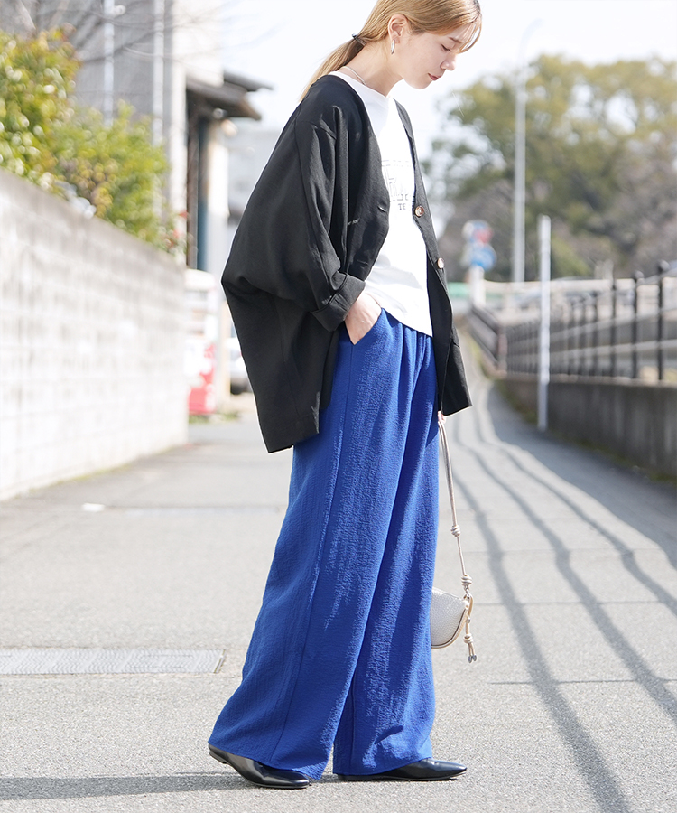 無地/ストライプエンボス加工イージーパンツ