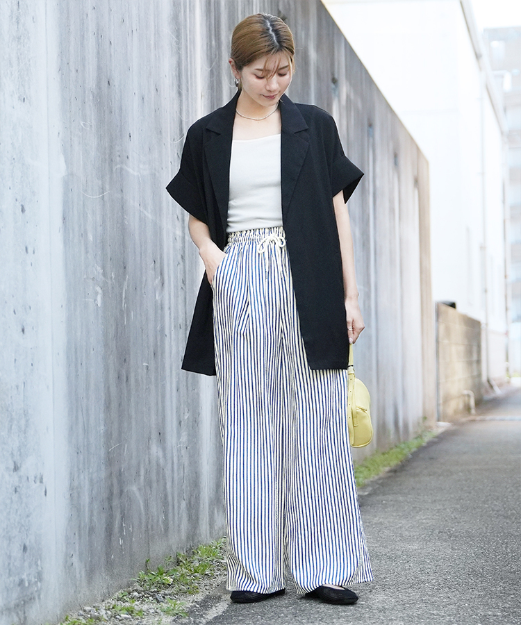 無地/ストライプエンボス加工イージーパンツ