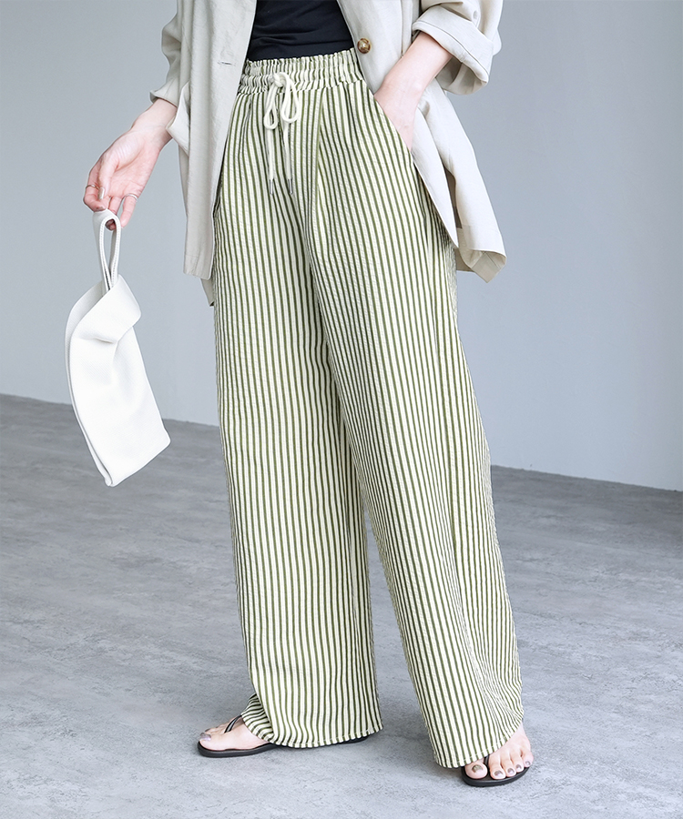 無地/ストライプエンボス加工イージーパンツ