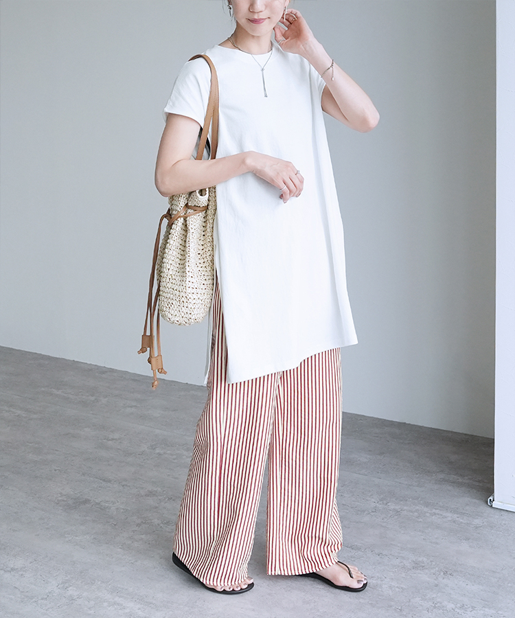 無地/ストライプエンボス加工イージーパンツ