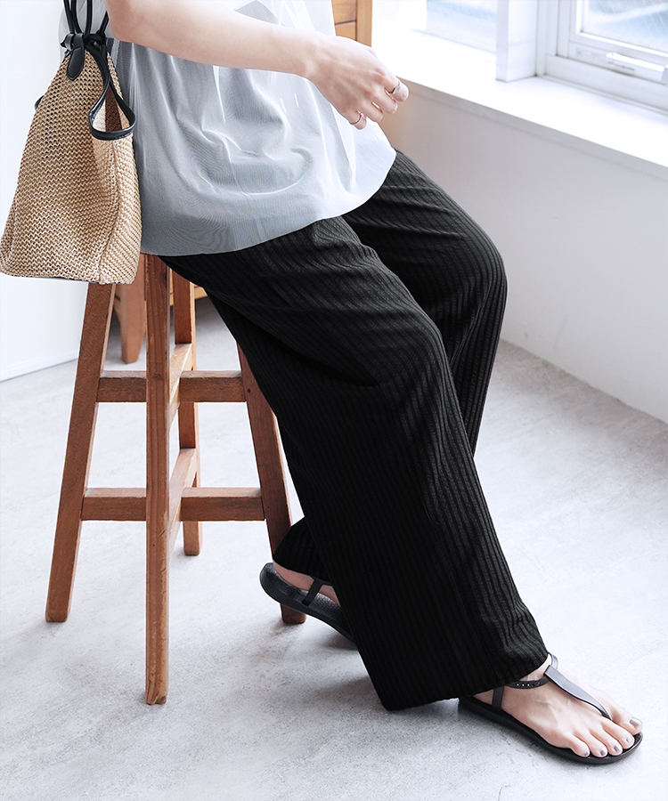 無地/ストライプエンボス加工イージーパンツ