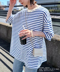 ボーダー＆無地ビッグモックネックTシャツ(R23146-v/R23147-v)　メール便発送10 - サムネイル7