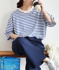 ボーダー＆無地ビッグモックネックTシャツ(R23146-v/R23147-v)　メール便発送10 - サムネイル21