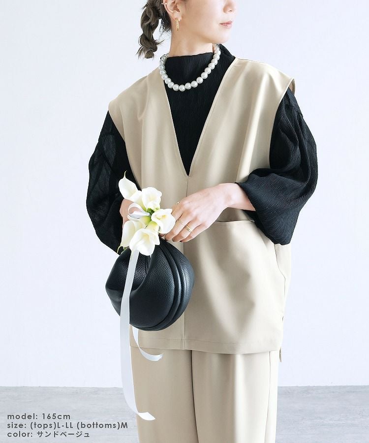 Vネックベスト×カーブパンツセット(bel-hr-0617-set1)(bel-hr-0615
