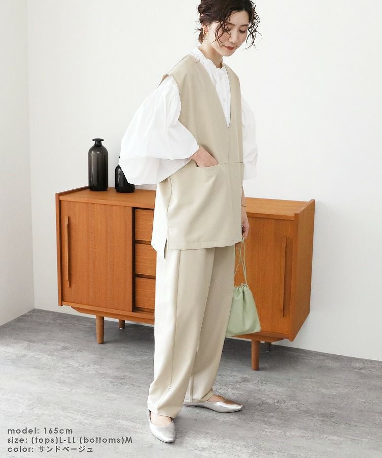 Vネックベスト×カーブパンツセット(bel-hr-0617-set1)(bel-hr-0615