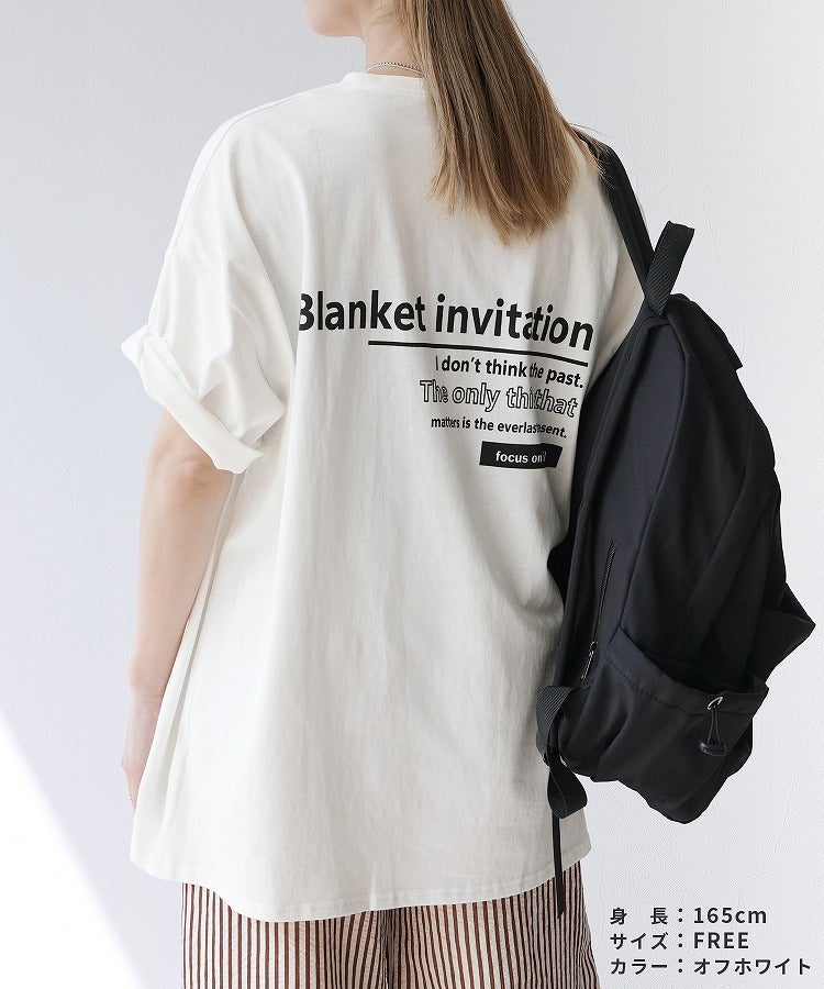 前後ロゴ五分袖オーバーサイズTシャツ(bel-blc-6115) メール便発送10