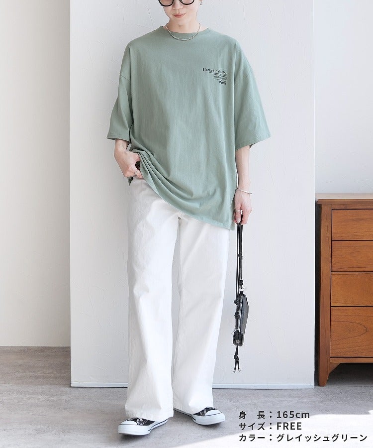 前後ロゴ五分袖オーバーサイズTシャツ(bel-blc-6115) メール便発送10