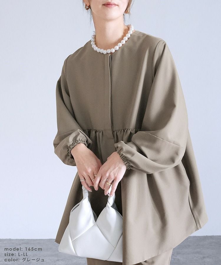 ペプラムギャザーノーカラージャケット(bel-hr-0622) ネコポス発送10