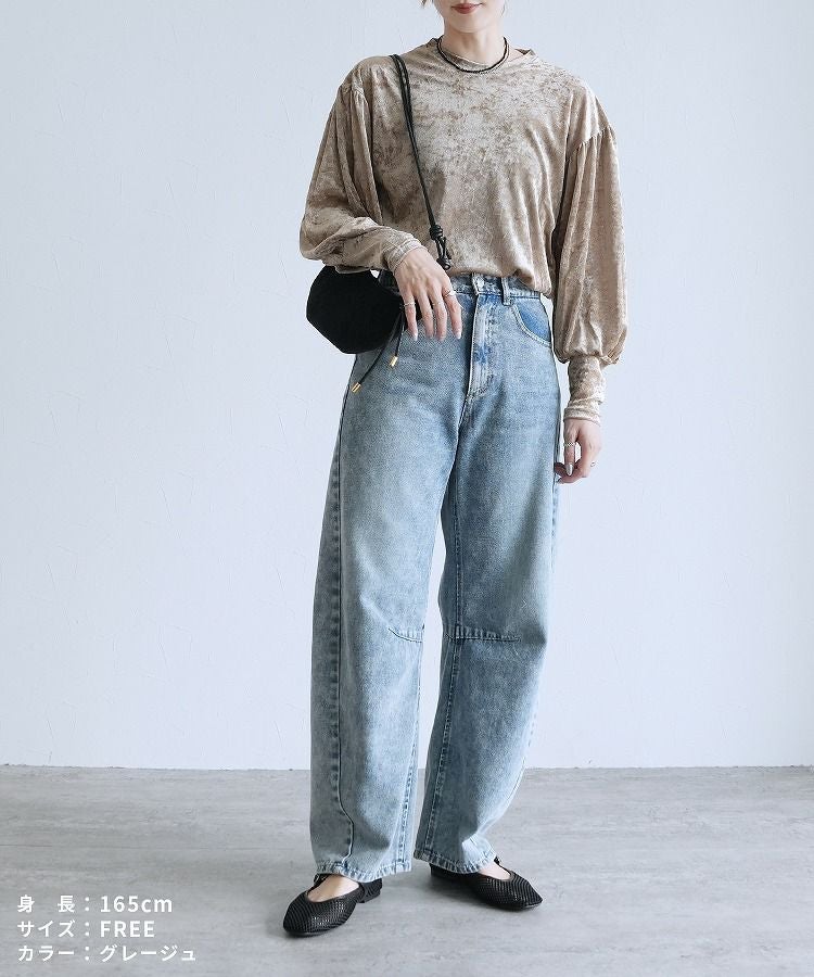 ベロア風シアーパフスリーブプルオーバー(hi285846) ネコポス発送10