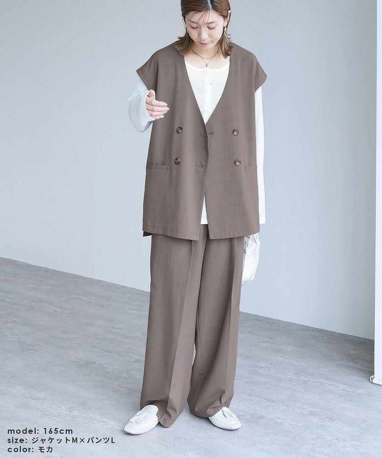 フレンチスリーブジャケット×コクーンワイドパンツ セットアップ(y2824