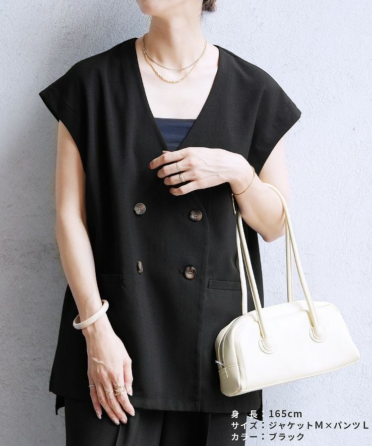 フレンチスリーブジャケット×コクーンワイドパンツ セットアップ(y2824