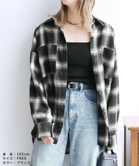 ボウタイ付きチェック柄オーバーサイズシャツ(p246542set) reca レカ メール便発送10 - サムネイル8