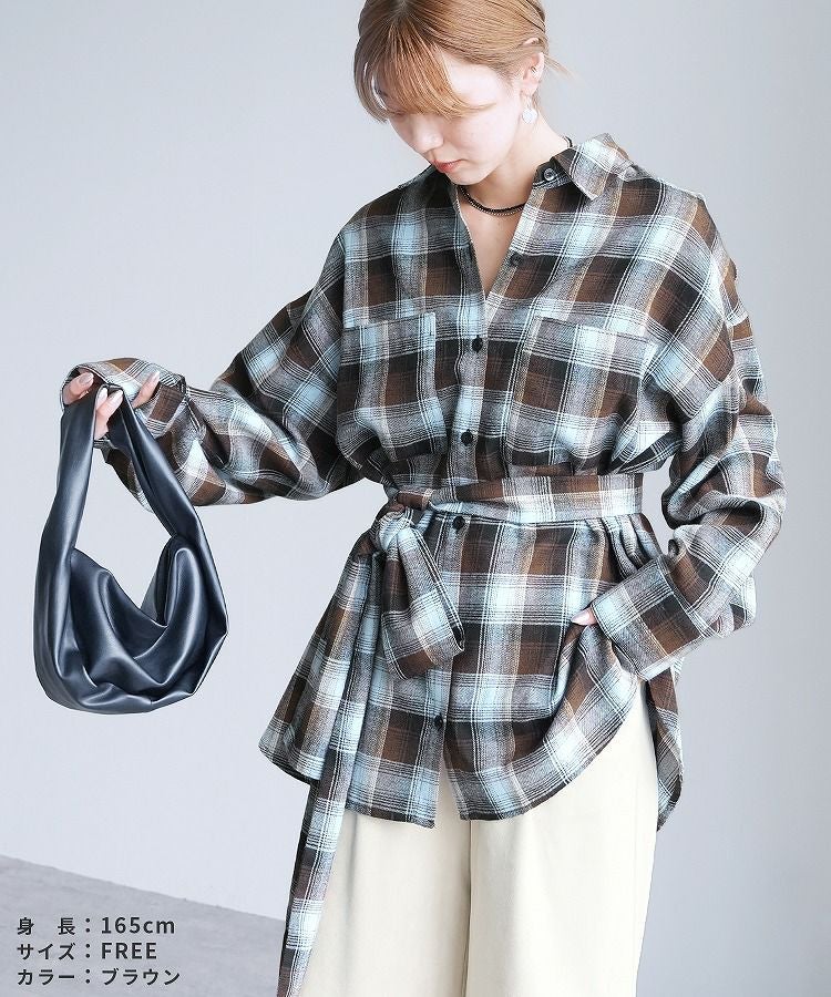 ボウタイ付きチェック柄オーバーサイズシャツ(p246542set) reca レカ