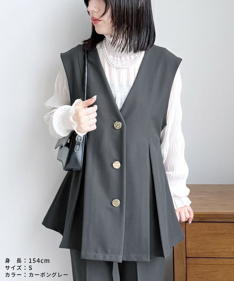 Vネック金ボタンペプラムベスト(bel-hr-0626) ネコポス発送10 | reca