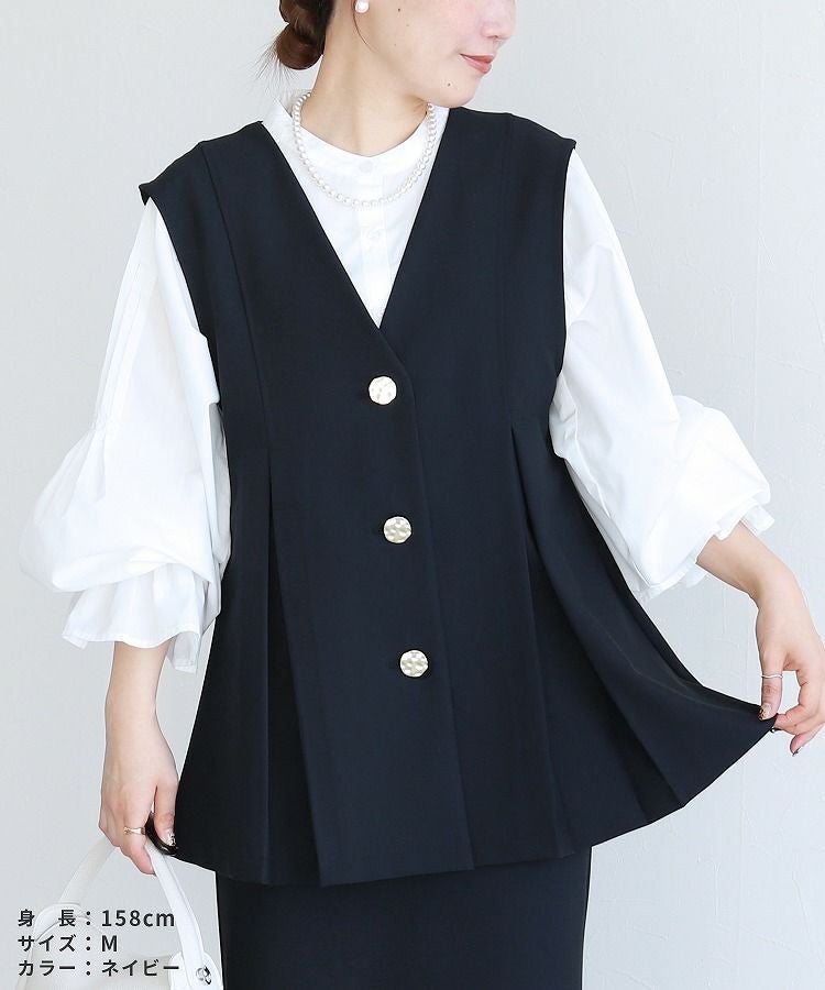 Vネック金ボタンペプラムベスト(bel-hr-0626) ネコポス発送10 | reca