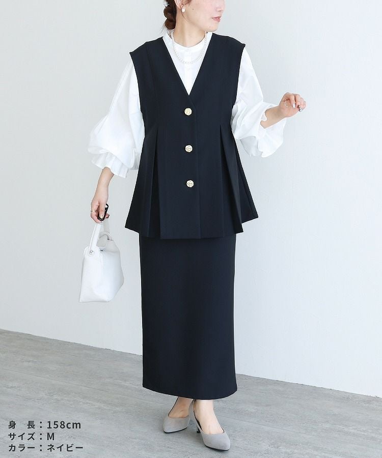 Vネック金ボタンペプラムベスト(bel-hr-0626) ネコポス発送10 | reca