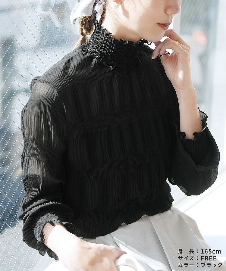 ハイネックシアーギャザーブラウス(250906) ネコポス発送10 | reca
