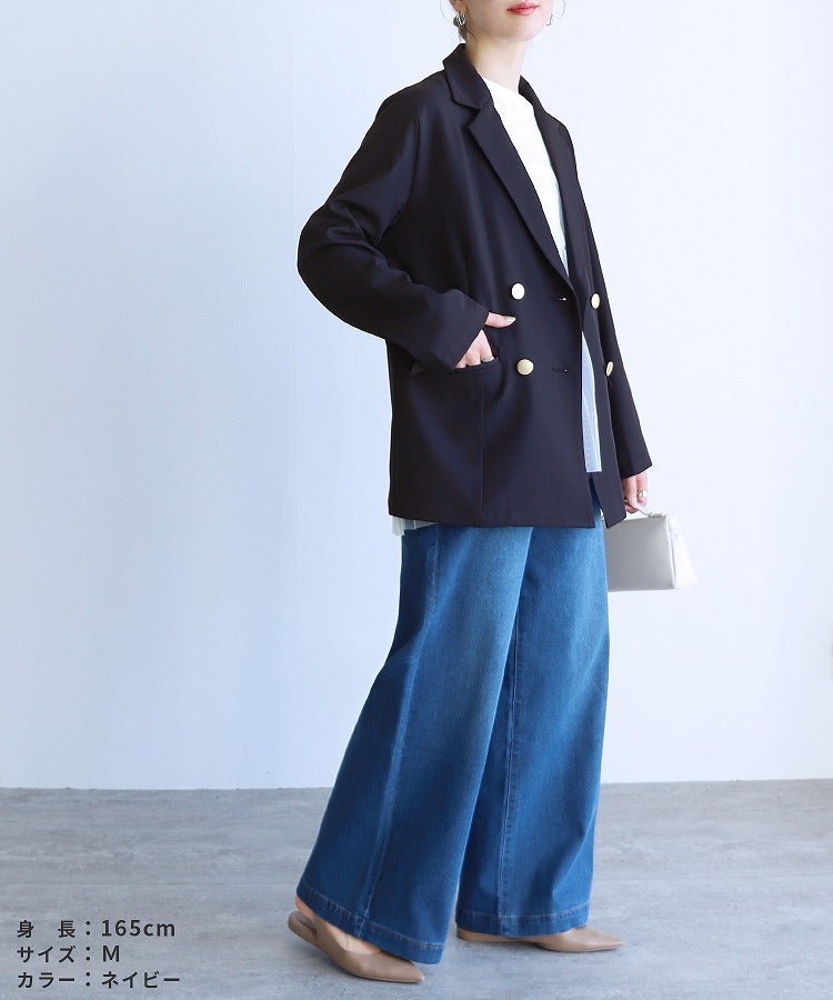 無地/チェック柄ダブルテーラードジャケット(p247644/p247679) 宅配便