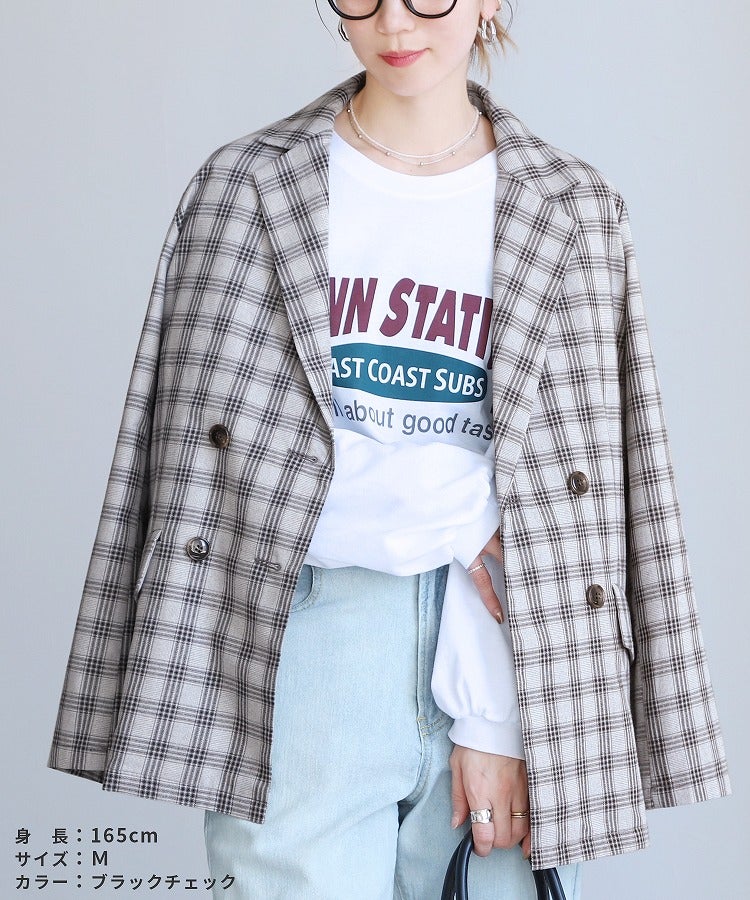 無地/チェック柄ダブルテーラードジャケット(p247644/p247679) 宅配便