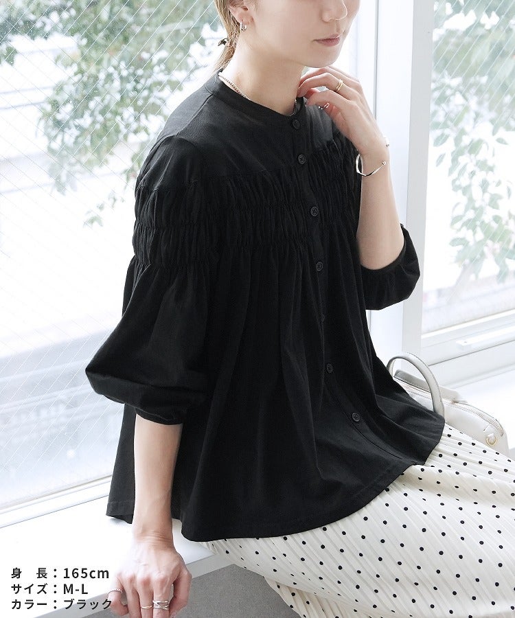 ブラウス風ピンタックギャザーカットソー(wk-0580) ネコポス発送10