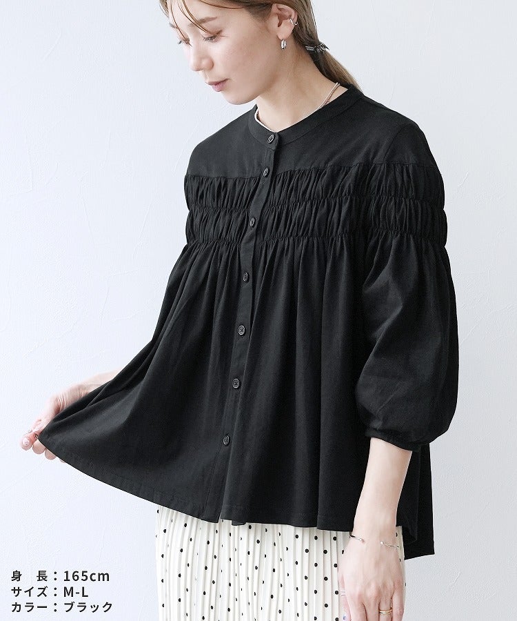 ブラウス風ピンタックギャザーカットソー(wk-0580) ネコポス発送10