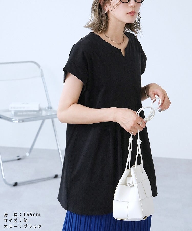 フレンチスリーブキーネックTシャツ(bel-bl-26018) メール便発送10
