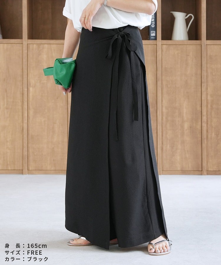 エンボス加工巻きスカート付きワイドパンツ(y2916) メール便発送10