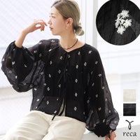 前後2WAY花柄刺繍ボリュームスリーブリボンシアーブラウス(bel-z-33328) メール便発送10 - サムネイル1