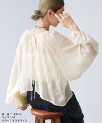 前後2WAY花柄刺繍ボリュームスリーブリボンシアーブラウス(bel-z-33328) メール便発送10 - サムネイル6