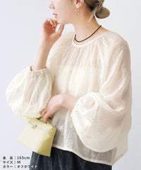 前後2WAY花柄刺繍ボリュームスリーブリボンシアーブラウス(bel-z-33328) メール便発送10 - サムネイル7