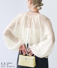 前後2WAY花柄刺繍ボリュームスリーブリボンシアーブラウス(bel-z-33328) メール便発送10 - サムネイル9