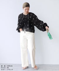 前後2WAY花柄刺繍ボリュームスリーブリボンシアーブラウス(bel-z-33328) メール便発送10 - サムネイル15