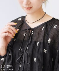 前後2WAY花柄刺繍ボリュームスリーブリボンシアーブラウス(bel-z-33328) メール便発送10 - サムネイル16