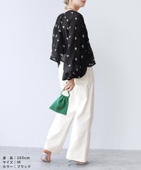 前後2WAY花柄刺繍ボリュームスリーブリボンシアーブラウス(bel-z-33328) メール便発送10 - サムネイル18