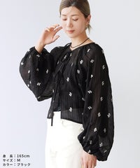 前後2WAY花柄刺繍ボリュームスリーブリボンシアーブラウス(bel-z-33328) メール便発送10 - サムネイル19