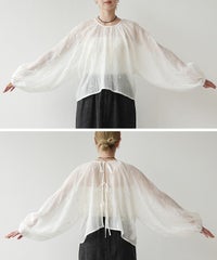前後2WAY花柄刺繍ボリュームスリーブリボンシアーブラウス(bel-z-33328) メール便発送10 - サムネイル26