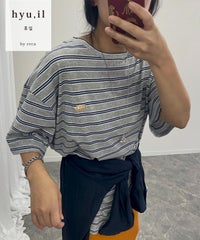 【hyu,il】オリジナルロゴ刺繍ボーダー半袖Tシャツ(hyu2502-v) メール便発送10 - サムネイル1