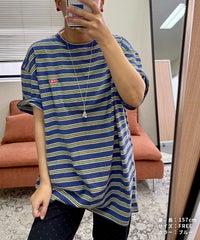 【hyu,il】オリジナルロゴ刺繍ボーダー半袖Tシャツ(hyu2502-v) メール便発送10 - サムネイル4