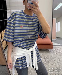 【hyu,il】オリジナルロゴ刺繍ボーダー半袖Tシャツ(hyu2502-v) メール便発送10 - サムネイル9